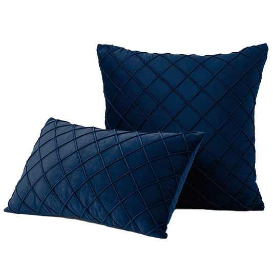 Navy Throw Pillow Case Velvet Cushion Cover Diamond Pleated