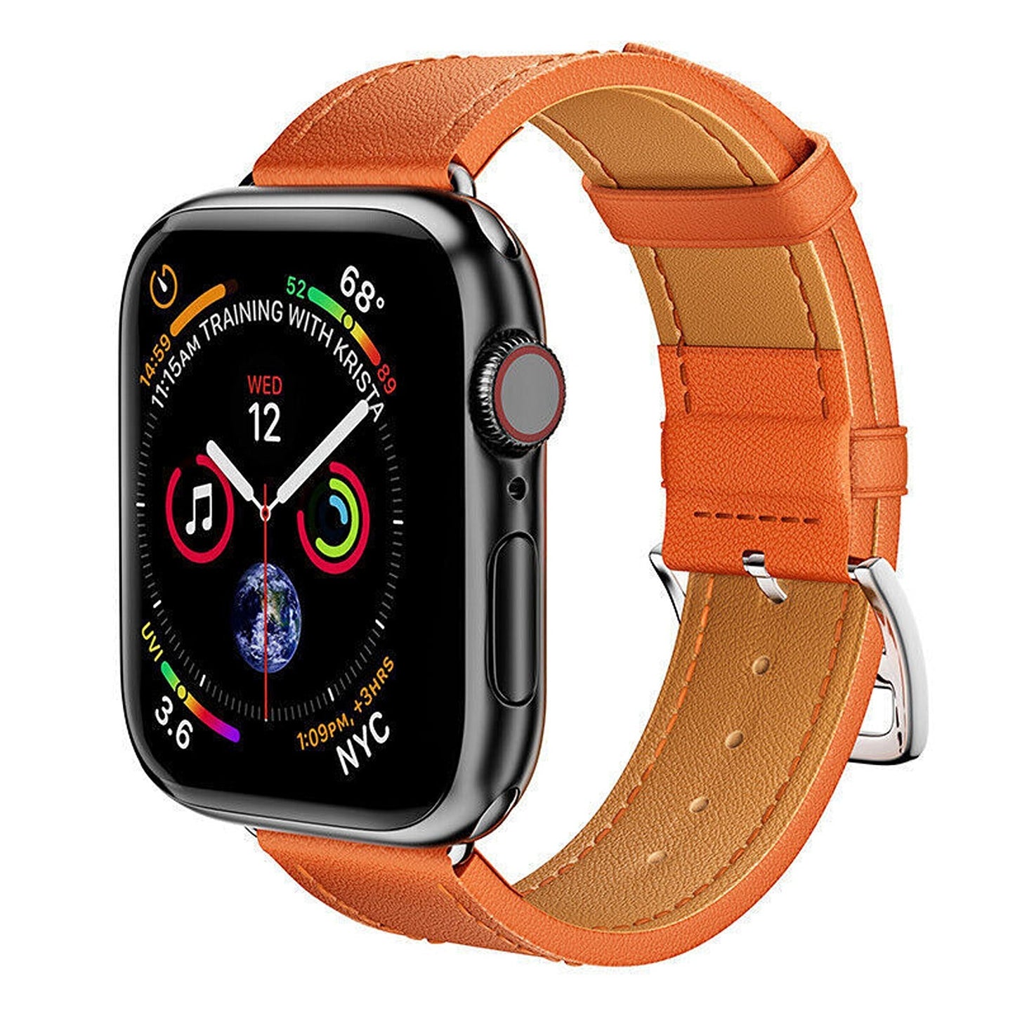 Orange Leather Strap For Apple Watch iWatch Band Series 9 8 7 6 5 4 3 SE 45 44 41