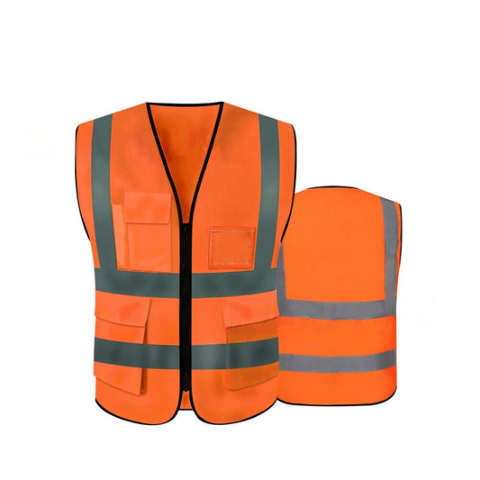 Fluro Orange Reflective Safety Vest with Zip Pockets Night Workwear