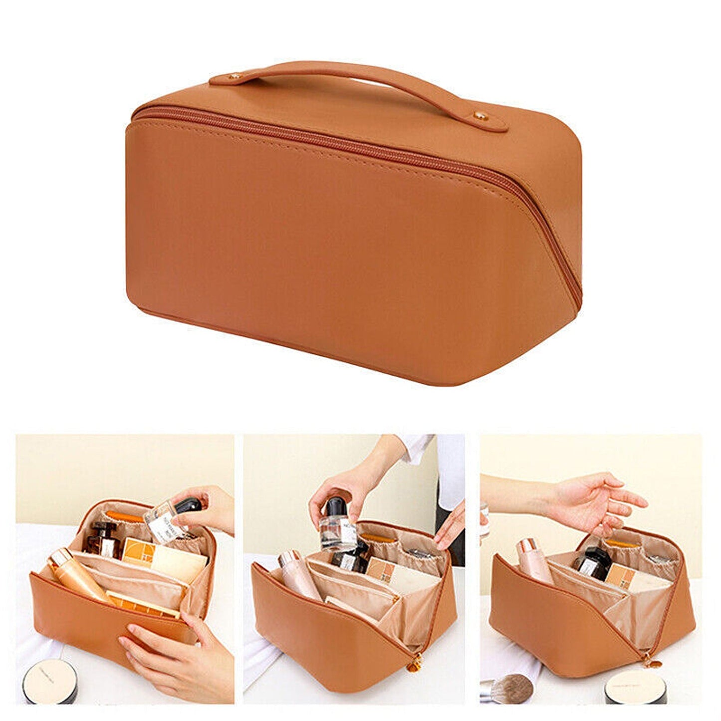 Large Travel Cosmetic Makeup Bag with Organizers and Brush Slots