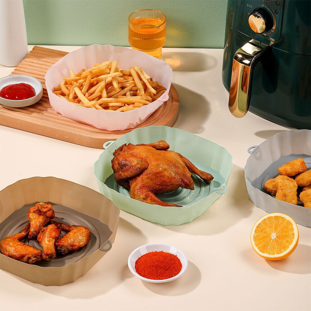 2pcs Reusable Silicone Liner for Air Fryer Non-Stick Basket Tray