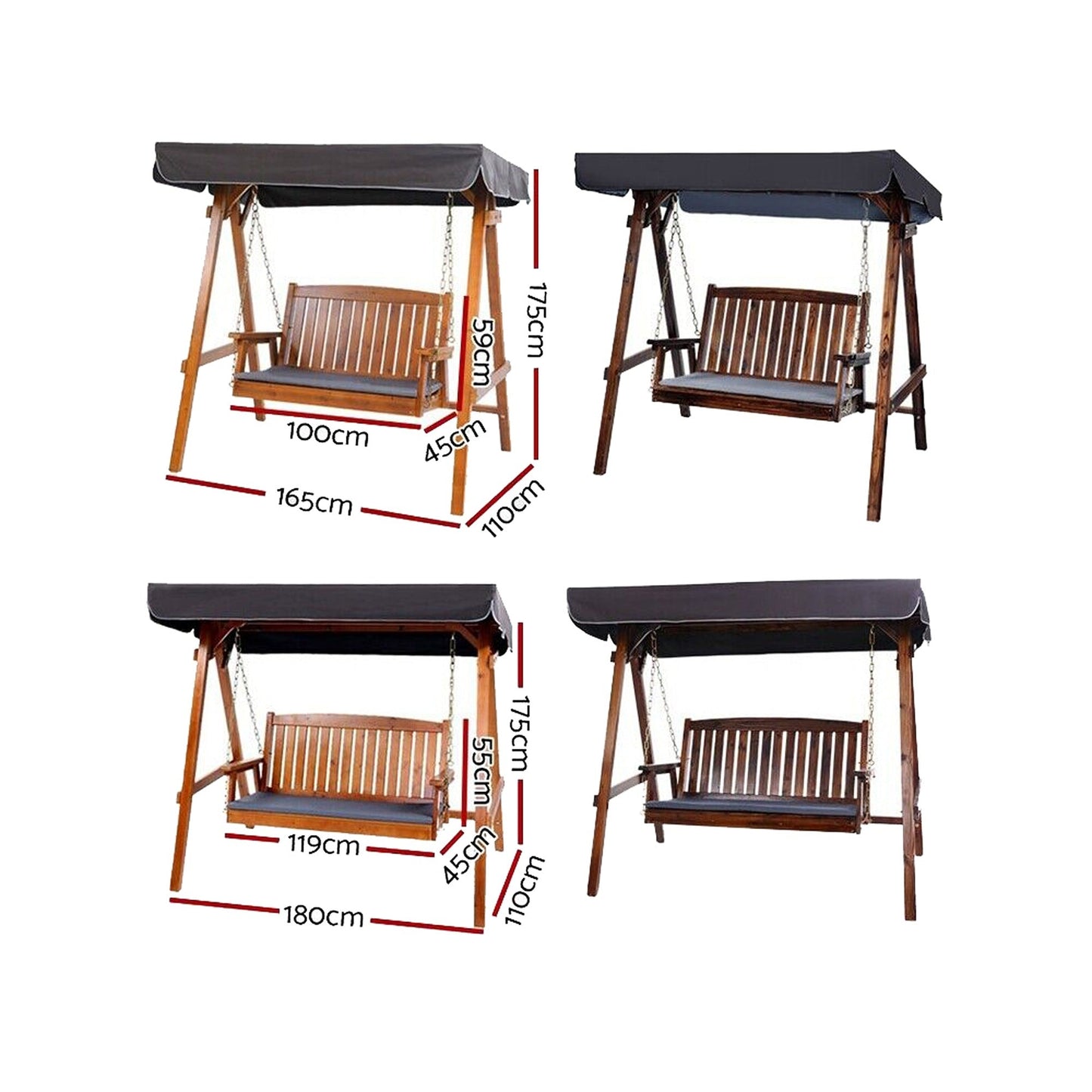 Wooden Outdoor Swing Chair with Canopy Garden Bench Furniture