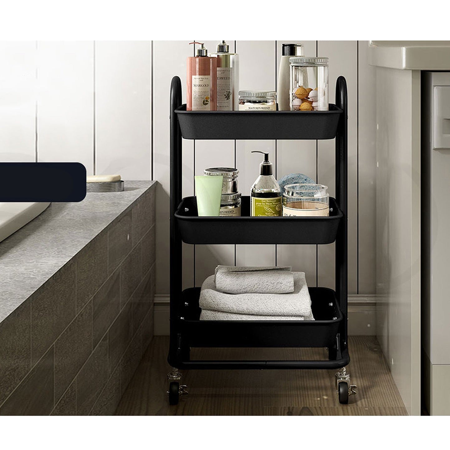 3-Tier Fruit and Vegetable Kitchen Trolley with Storage Baskets