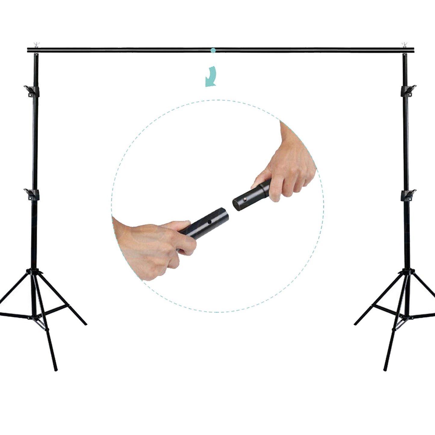 Studio Photo Black Muslin Backdrop with Support Stand Kit - 3.6M