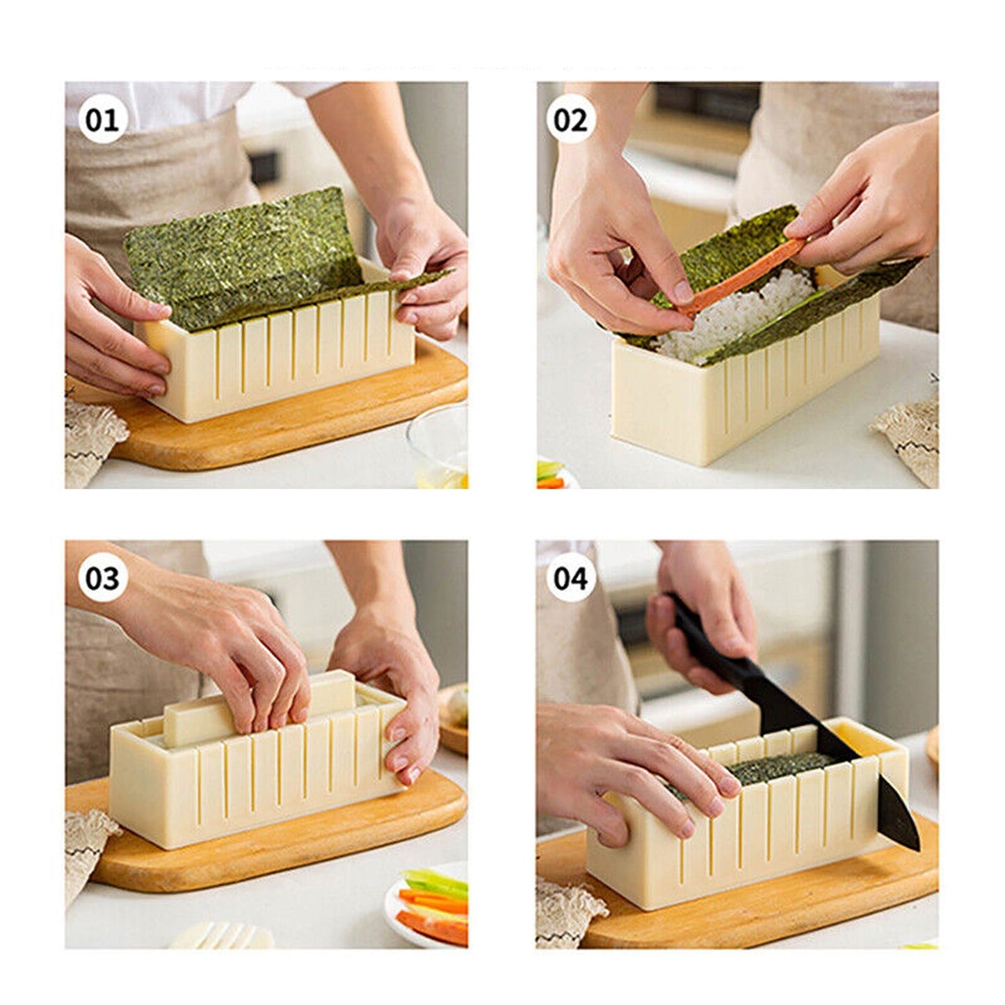 DIY Sushi Making Kit with Rice Roller Mold for Beginners Kitchen Set