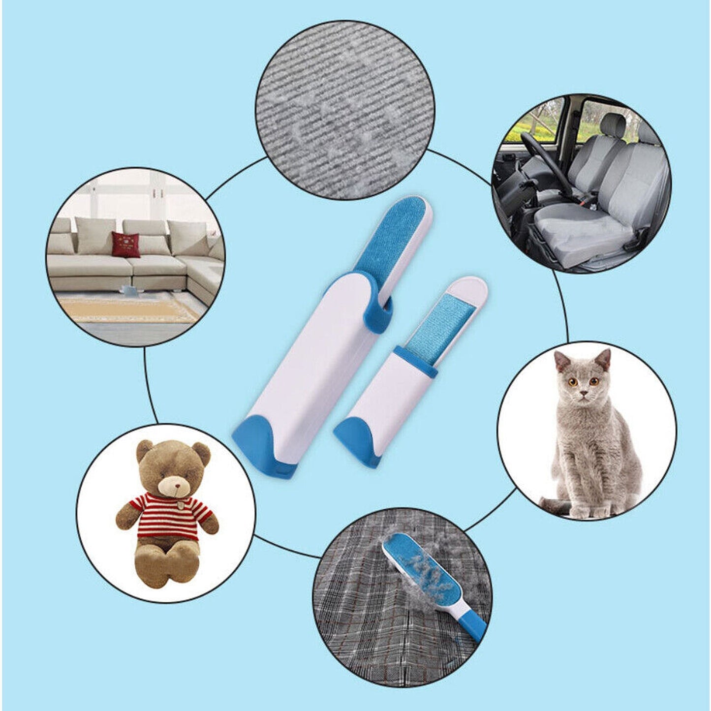 Double Sided Pet Hair Lint Remover Brush with Self Cleaning Base