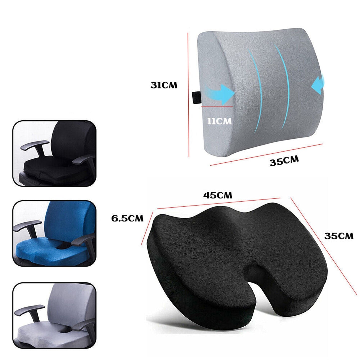 Orthopedic Lumbar Support Memory Foam Seat Cushion for Back Pain
