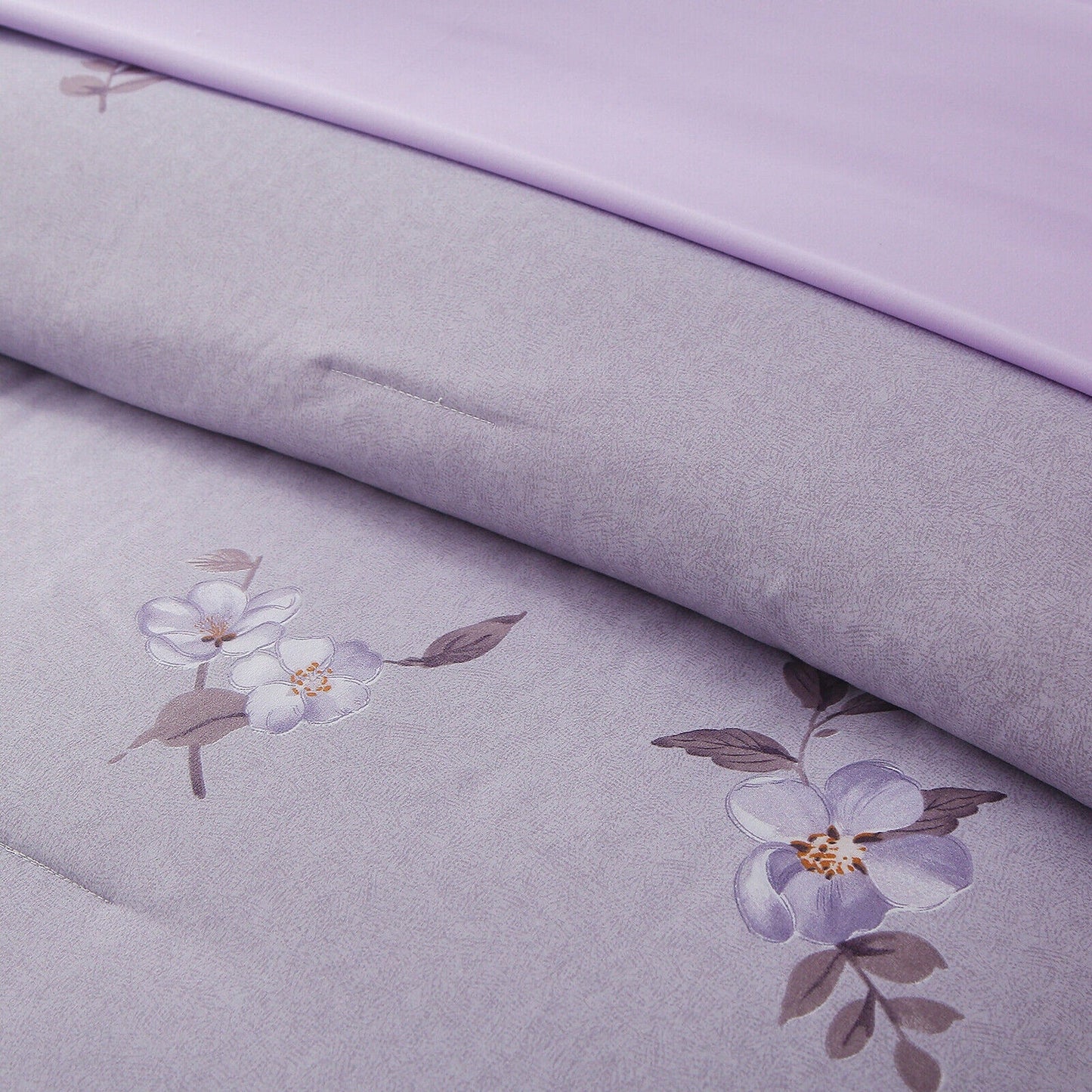 Leaves Pattern Purple Soft Quilt Duvet Cover Set for Queen King Bed
