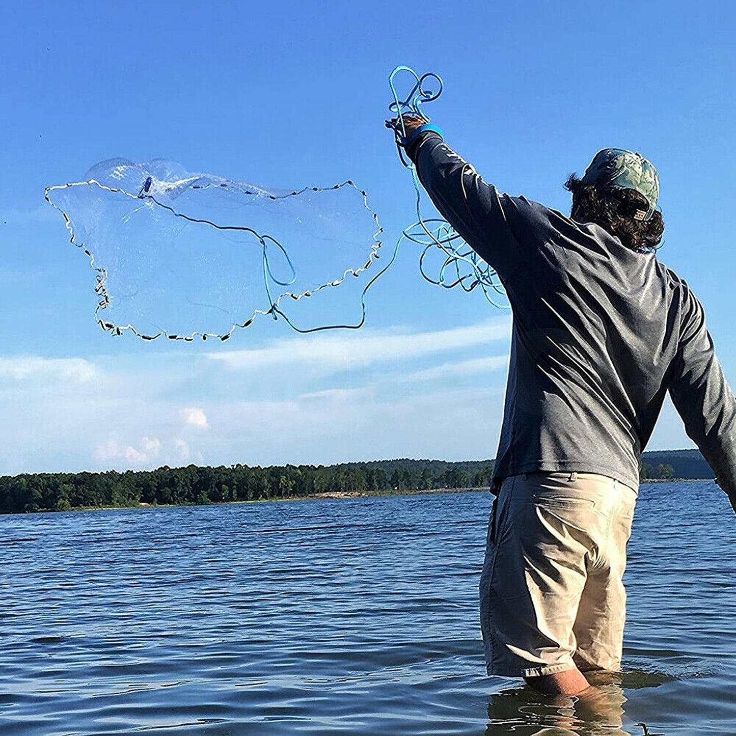 Clear Fishing Throw Mesh Cast Net with Mono Chain Spread 4 to 6ft