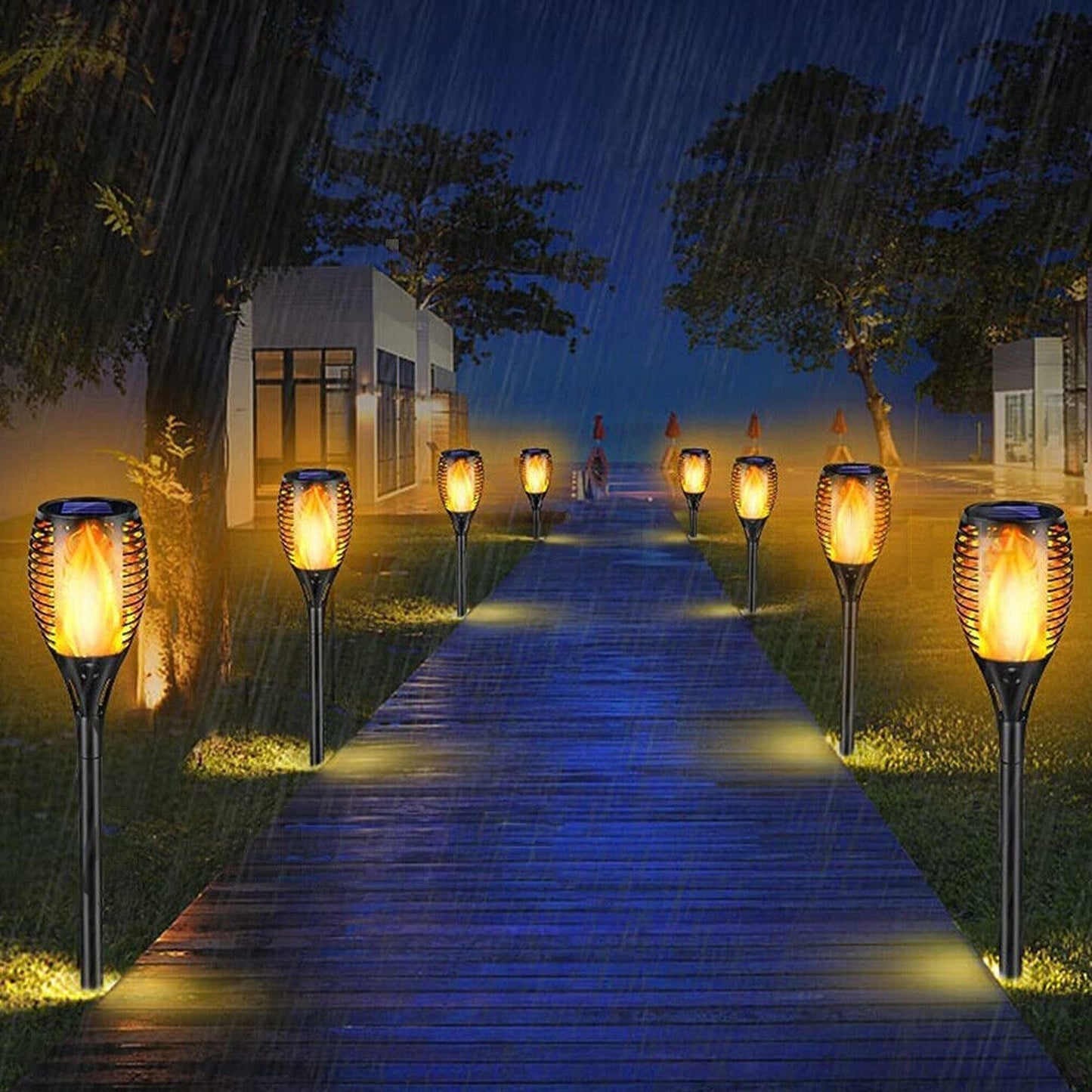 4pcs Solar Powered Flame Torch Lights Waterproof Garden Dancing Lanterns
