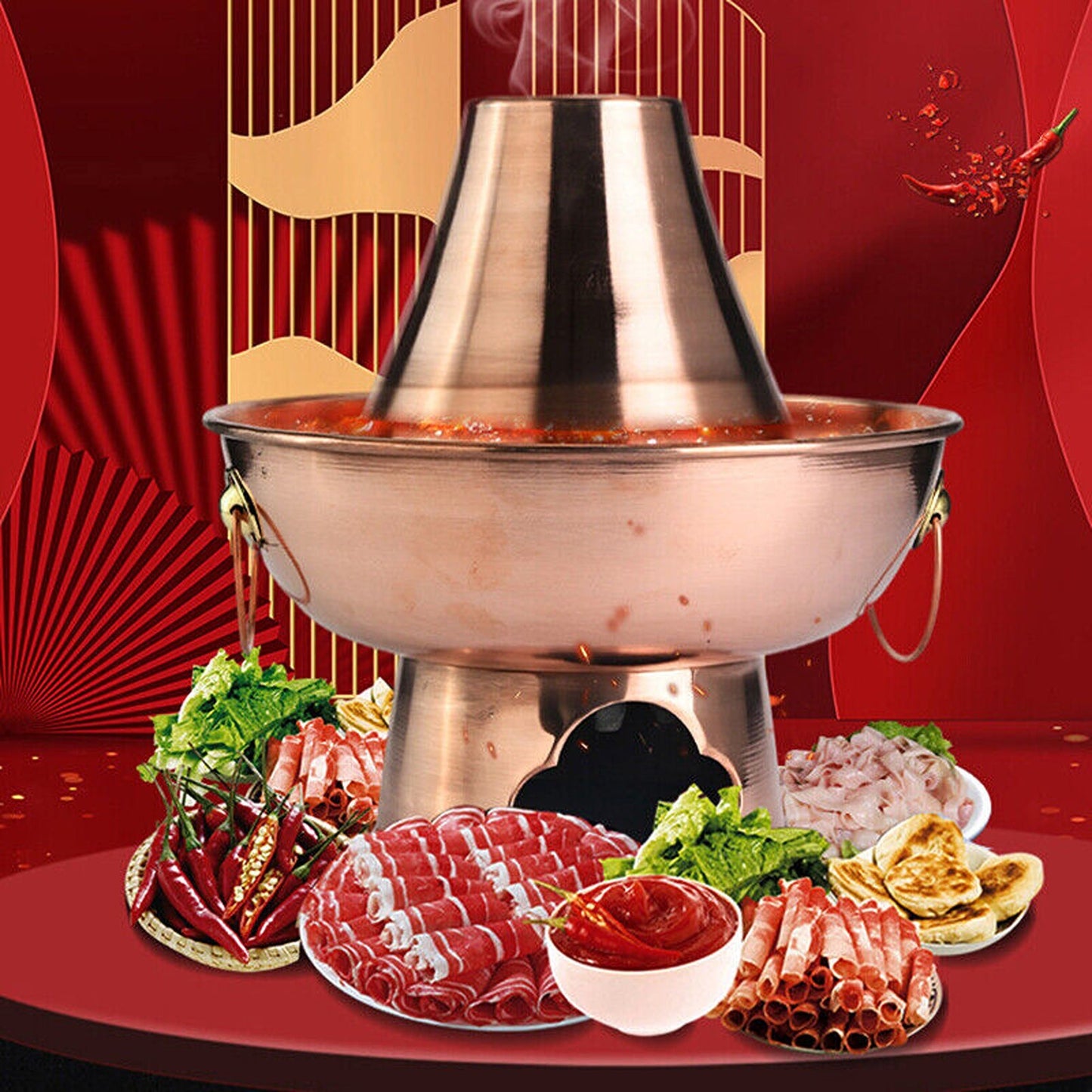 Old Beijing Style Stainless Steel Charcoal Copper Hot Pot for Camping