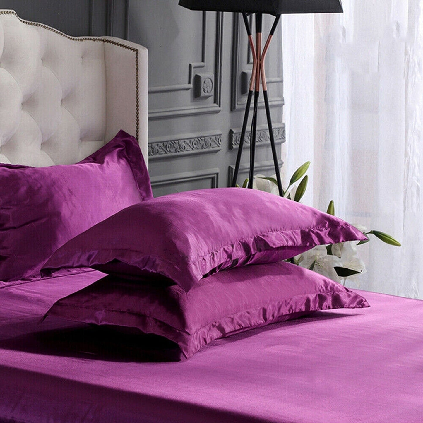 2pcs Silk Satin Bedding Pillowcases Smooth Soft Standard Cover