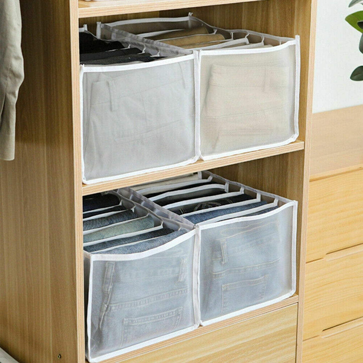 7 Grid Foldable Mesh Organizer for Wardrobe Clothes and Jeans Storage