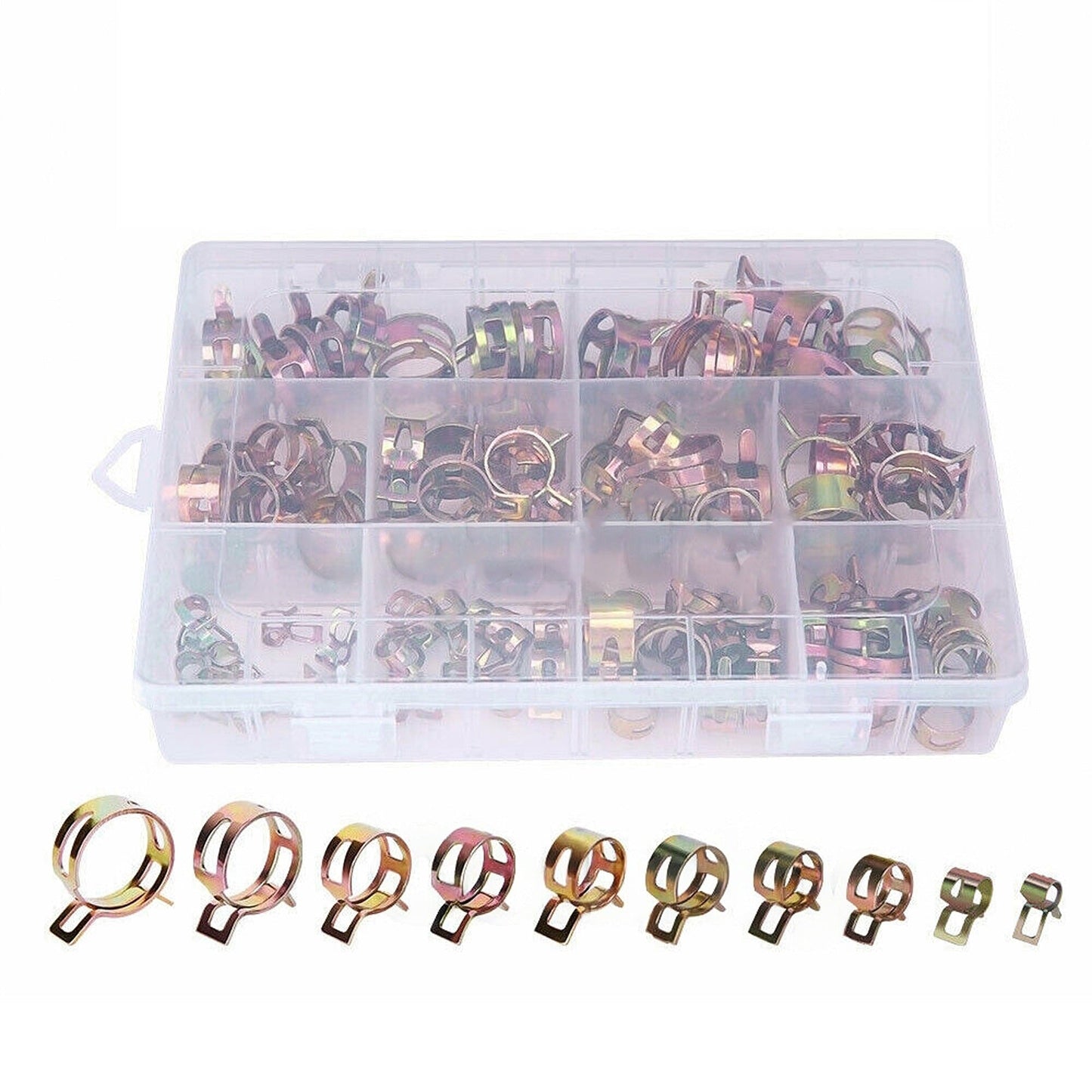 100pcs Adjustable Worm Gear Stainless Hose Clamps Steel Spring Clip 6-22mm