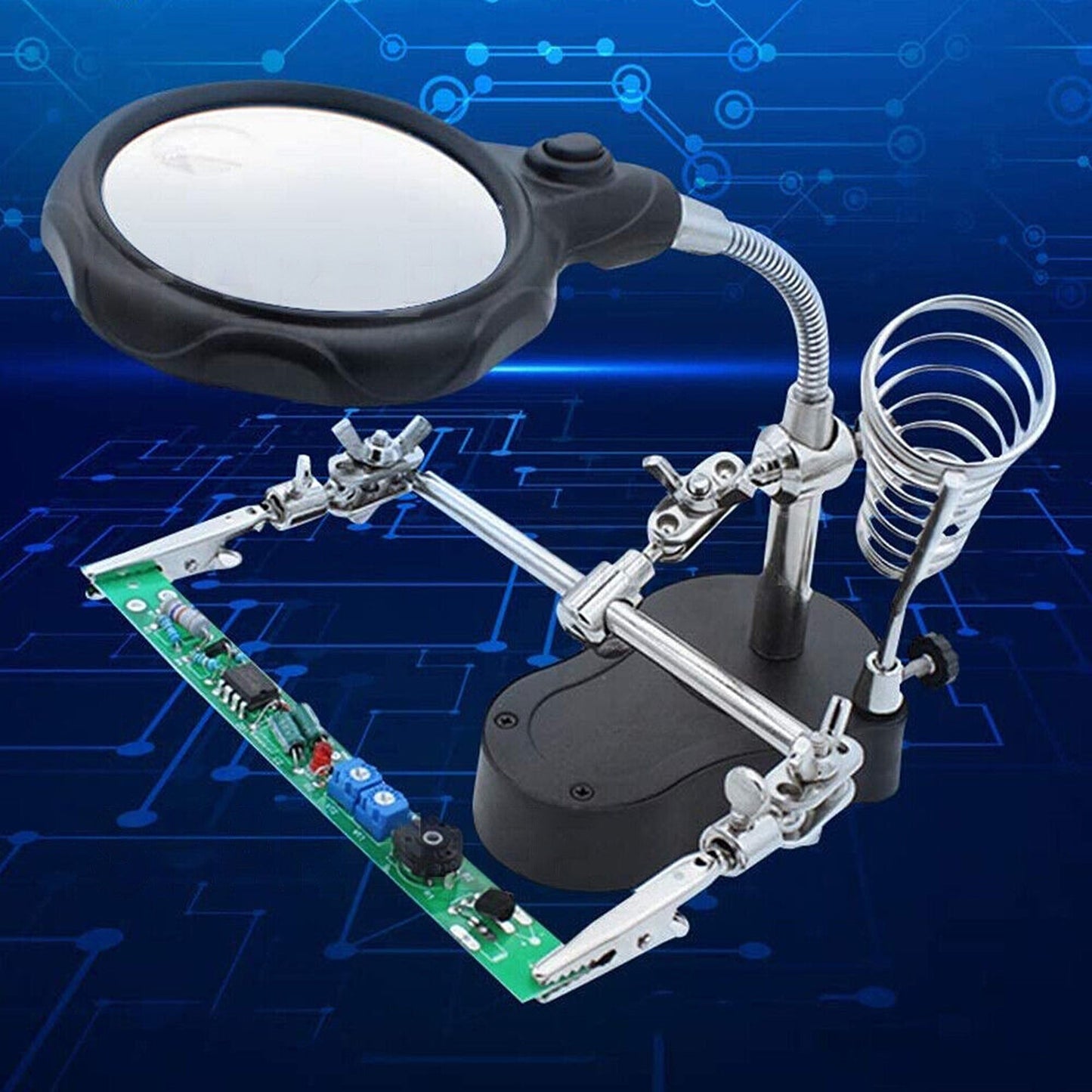 Helping Hand Soldering Iron Stand Holder Magnifier Third Hand Station with LED