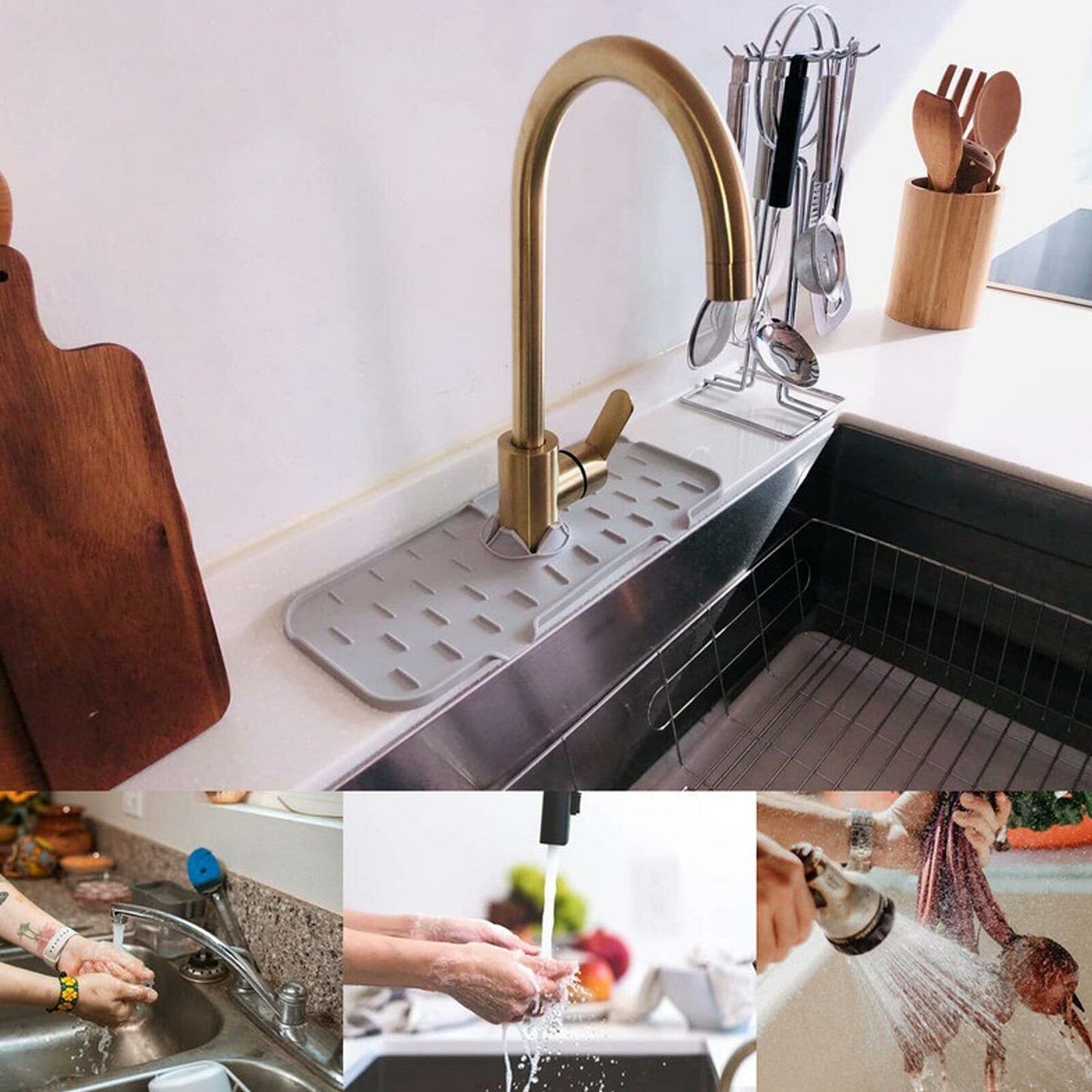 Round Silicone Kitchen Sink Splash Guard and Faucet Water Catcher