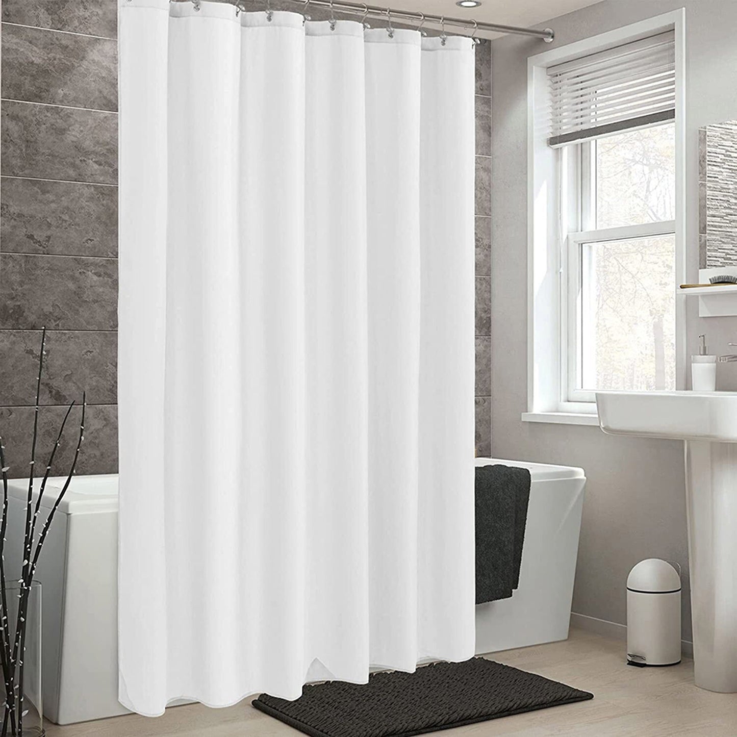 Waterproof Shower Curtain with Hooks and Weighted Hem 180x200cm