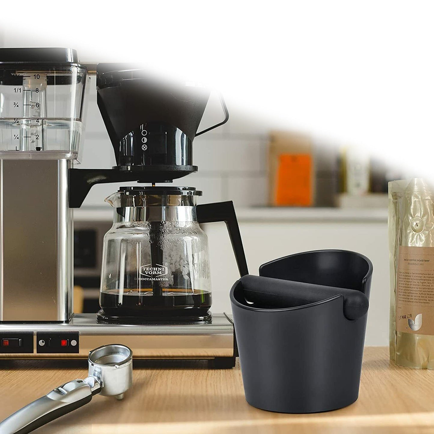 Coffee Knock Box with Tamper Black Espresso Waste Bin
