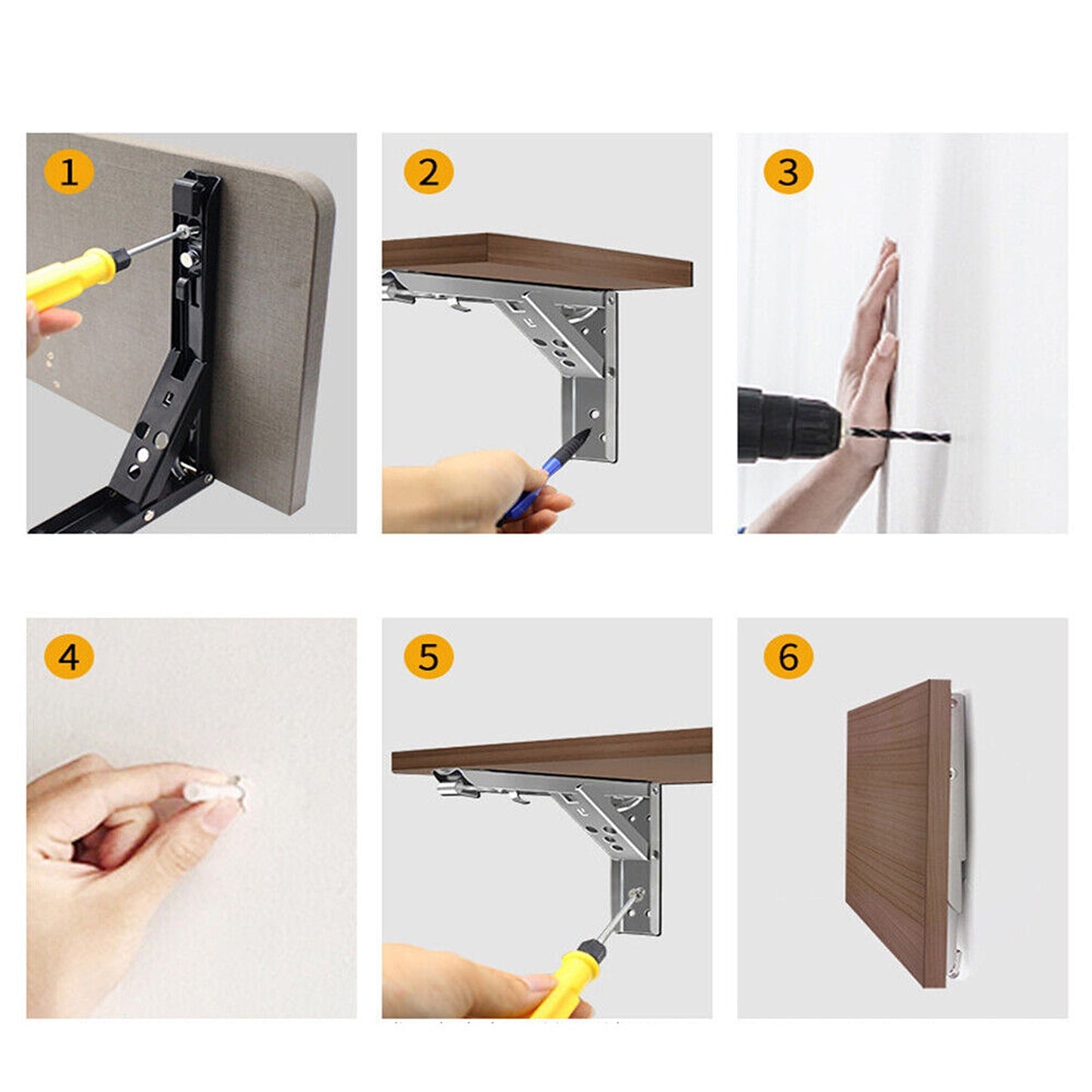 2pcs Stainless Steel Wall Shelf Bracket Folding Heavy Duty