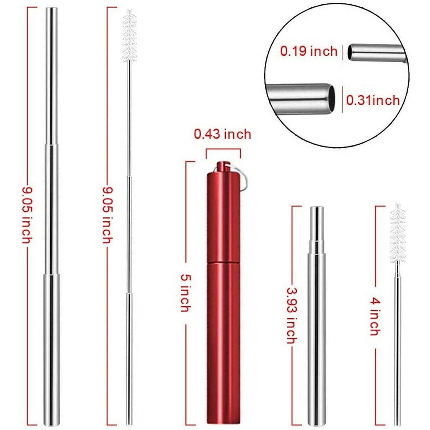 Telescopic Stainless Steel Drinking Straws with Cleaning Brush