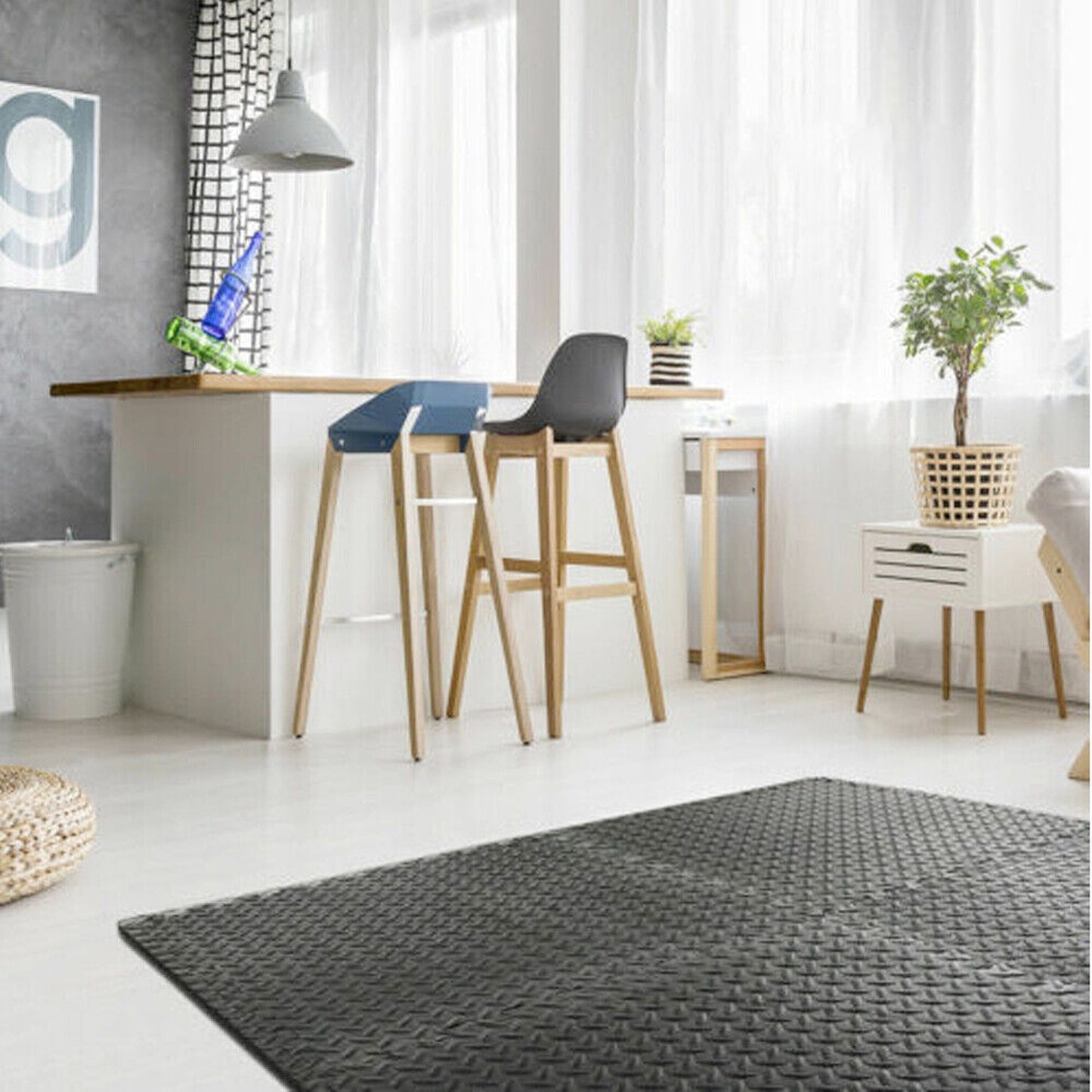 4pcs Heavy Duty Gym Flooring EVA Foam Mat Interlocking Tiles in Black and Grey