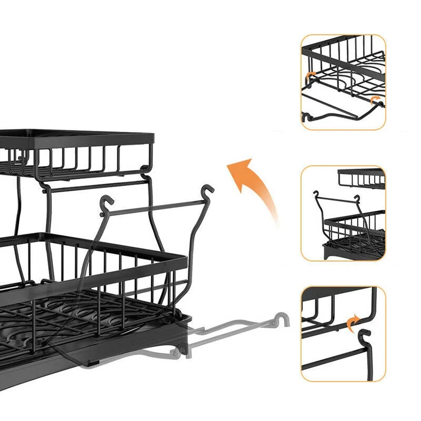 Over Sink Dish Drainer with Cup Holder Two-Tier Kitchen Rack