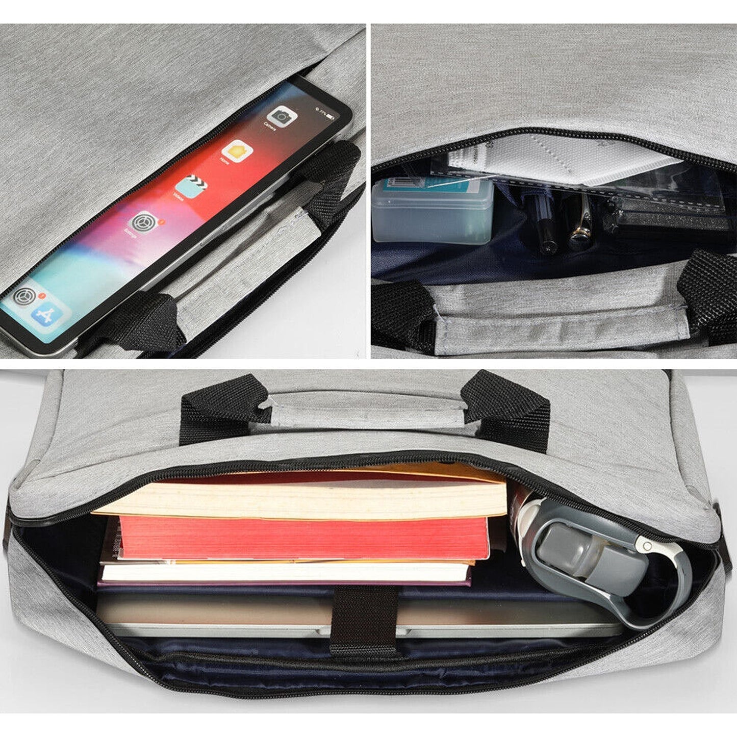 Grey Laptop Shoulder Bag Sleeve for Macbook Lenovo HP Briefcase Style