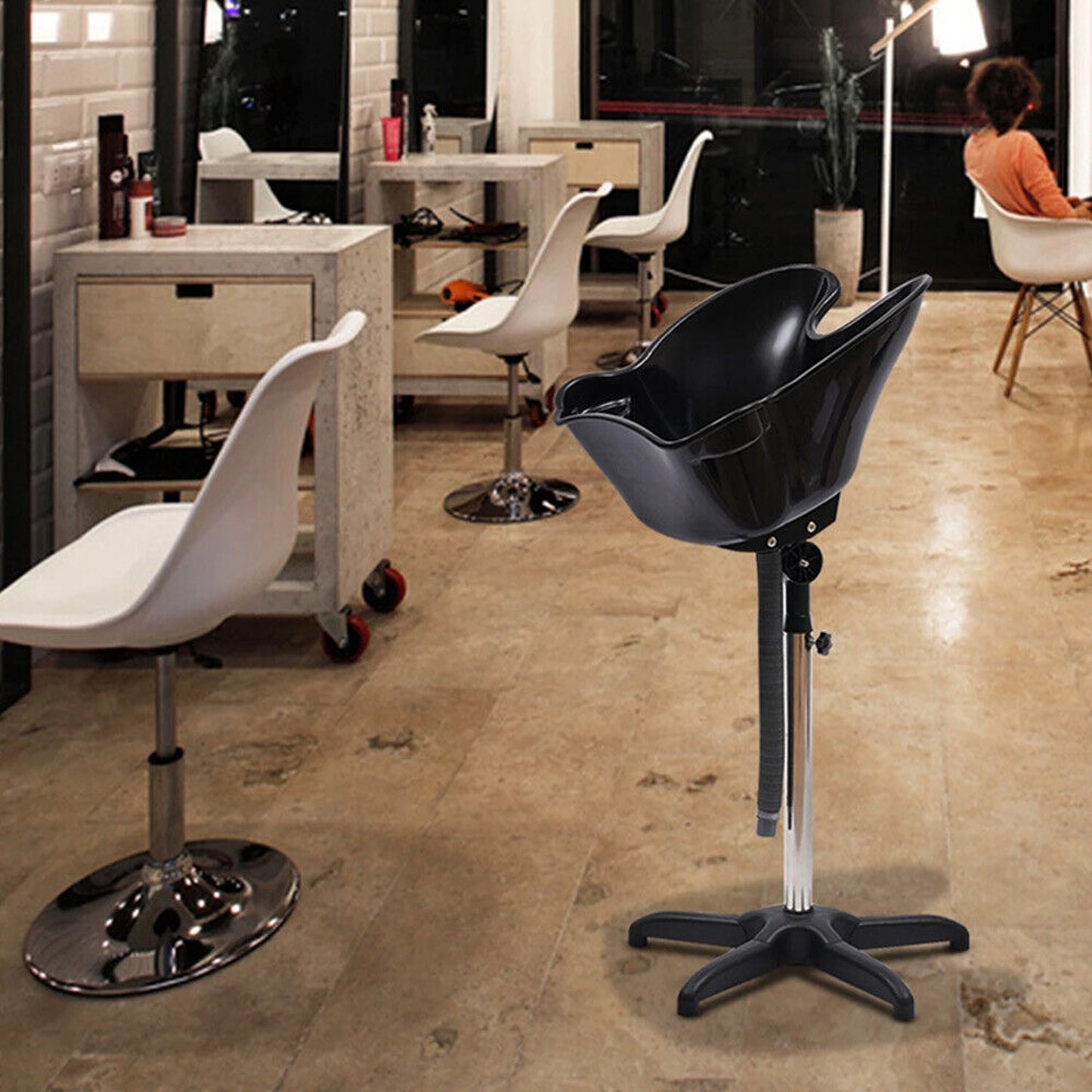 Height Adjustable Mobile Shampoo Basin for Salon and Home Use Deep Wash Sink