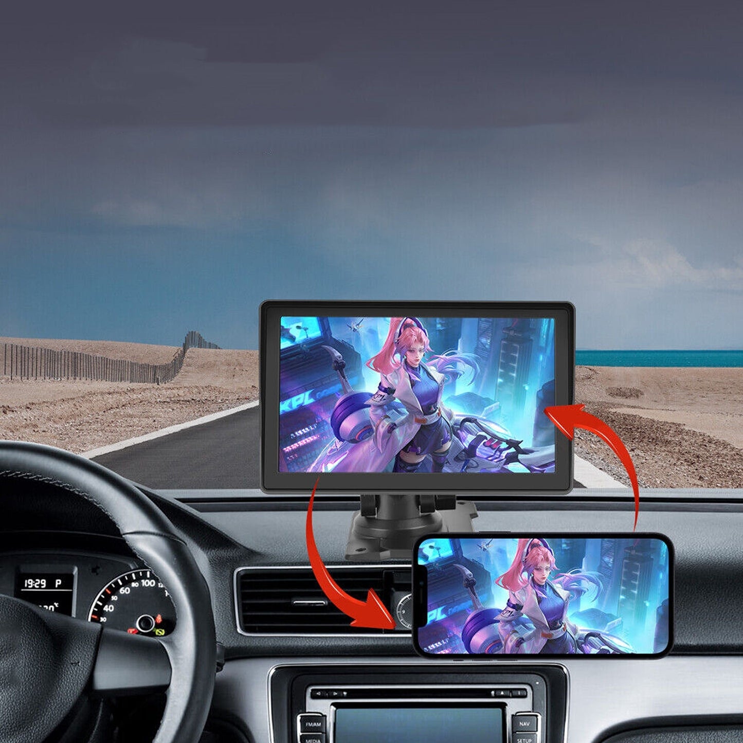 7in Touch Screen Portable Car Radio with Wireless Apple Carplay and Android Auto