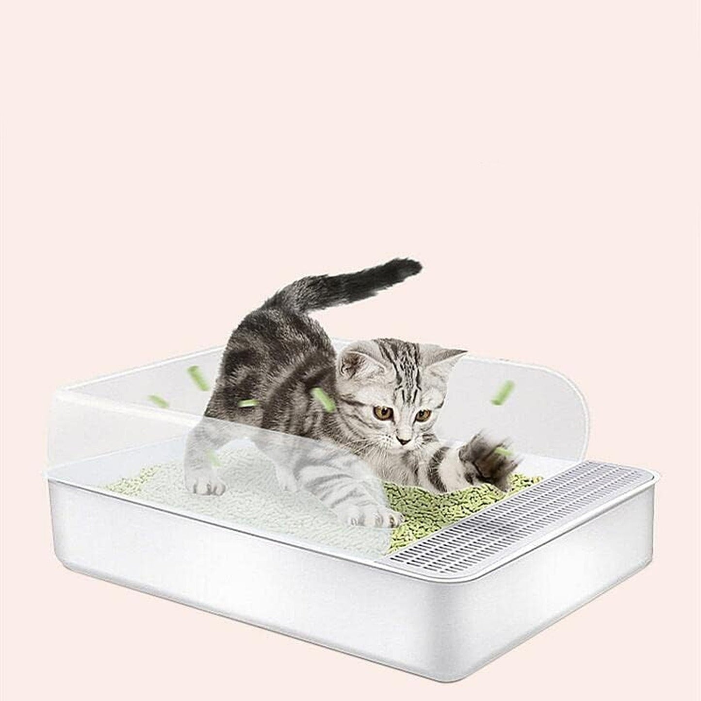 Cat Litter Box with Large Entry and Splash Guard Open Kitty Toilet Tray