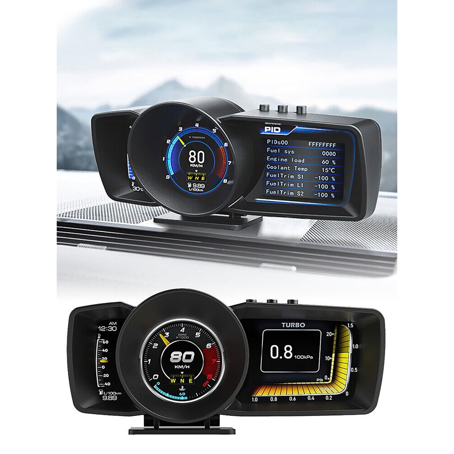 Smart OBD2 and GPS Car Gauge Digital HUD Display with Speedometer and Turbo