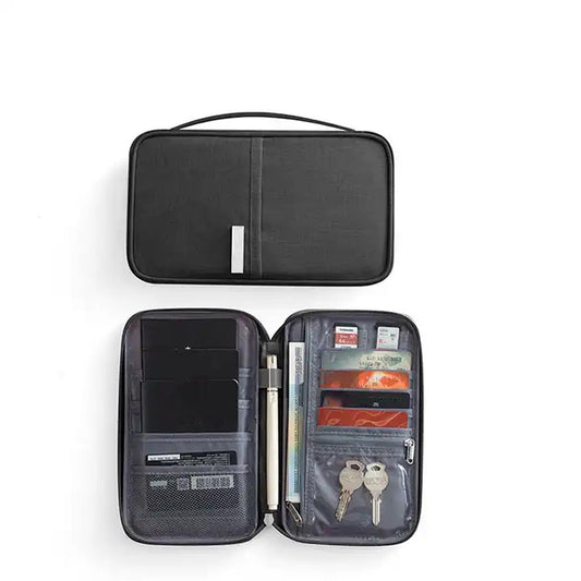Black RFID Travel Document Organizer Waterproof Passport Wallet