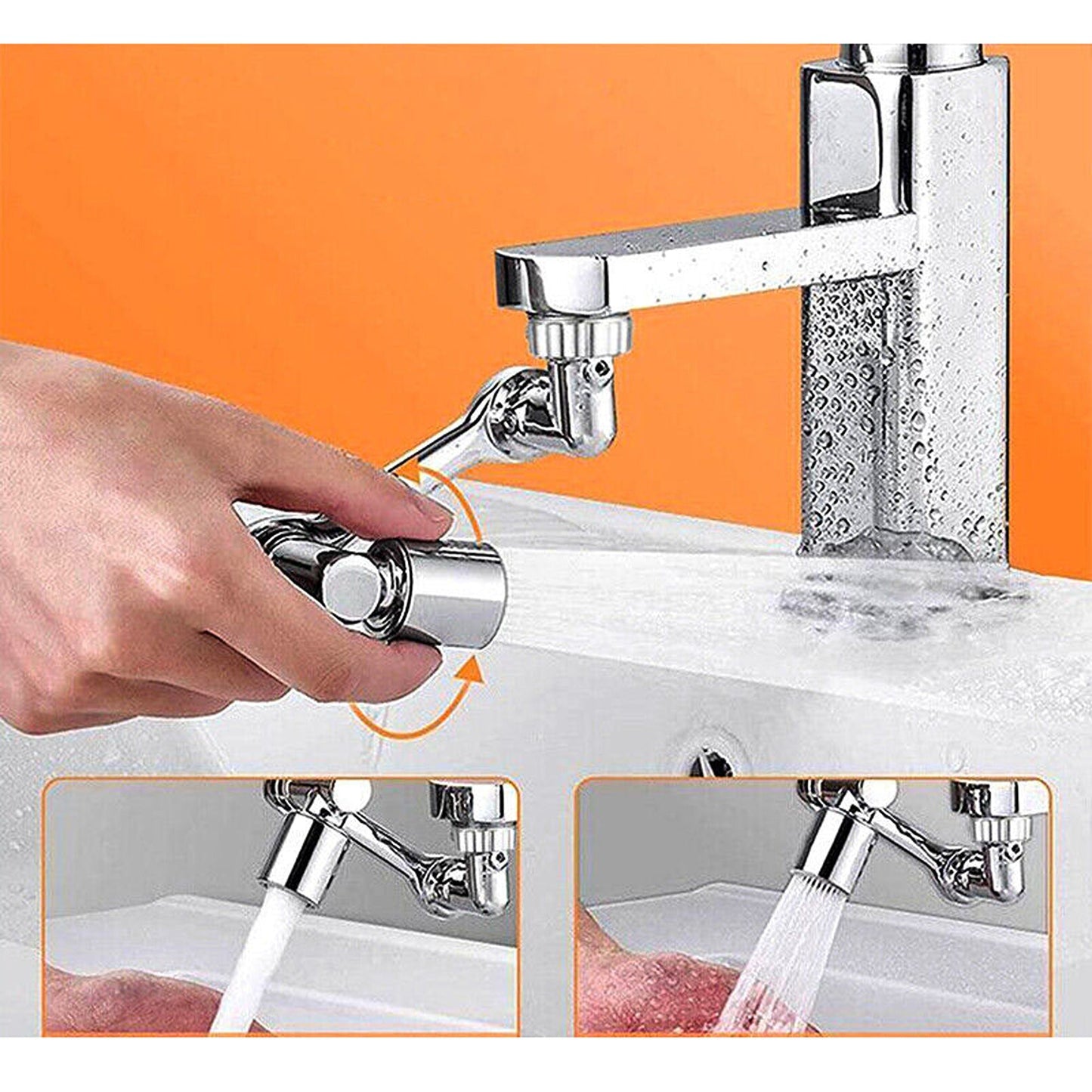1080-Degree Rotatable Faucet Aerator with Extendable Arm for Kitchen Sinks