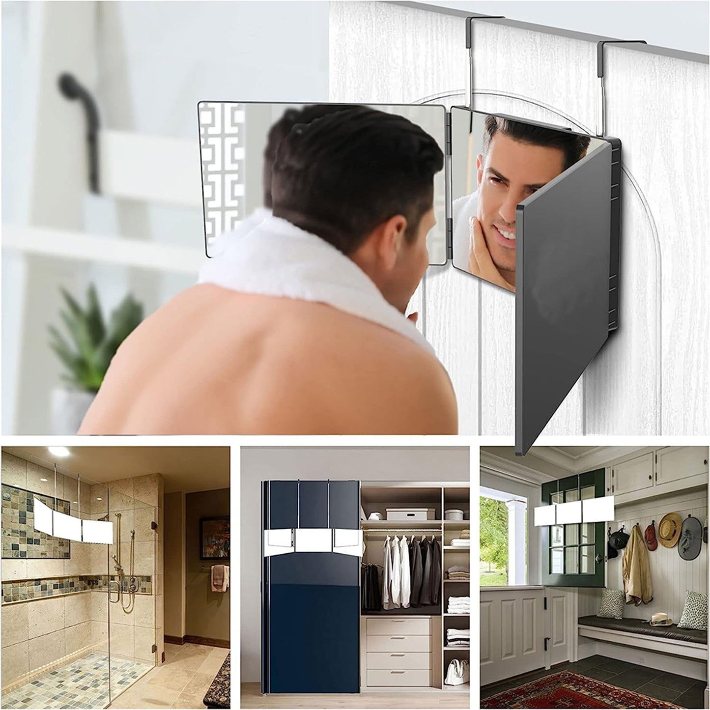 Three-Way Tri-fold Self Haircut and Makeup Mirror Hanging Styling Tool