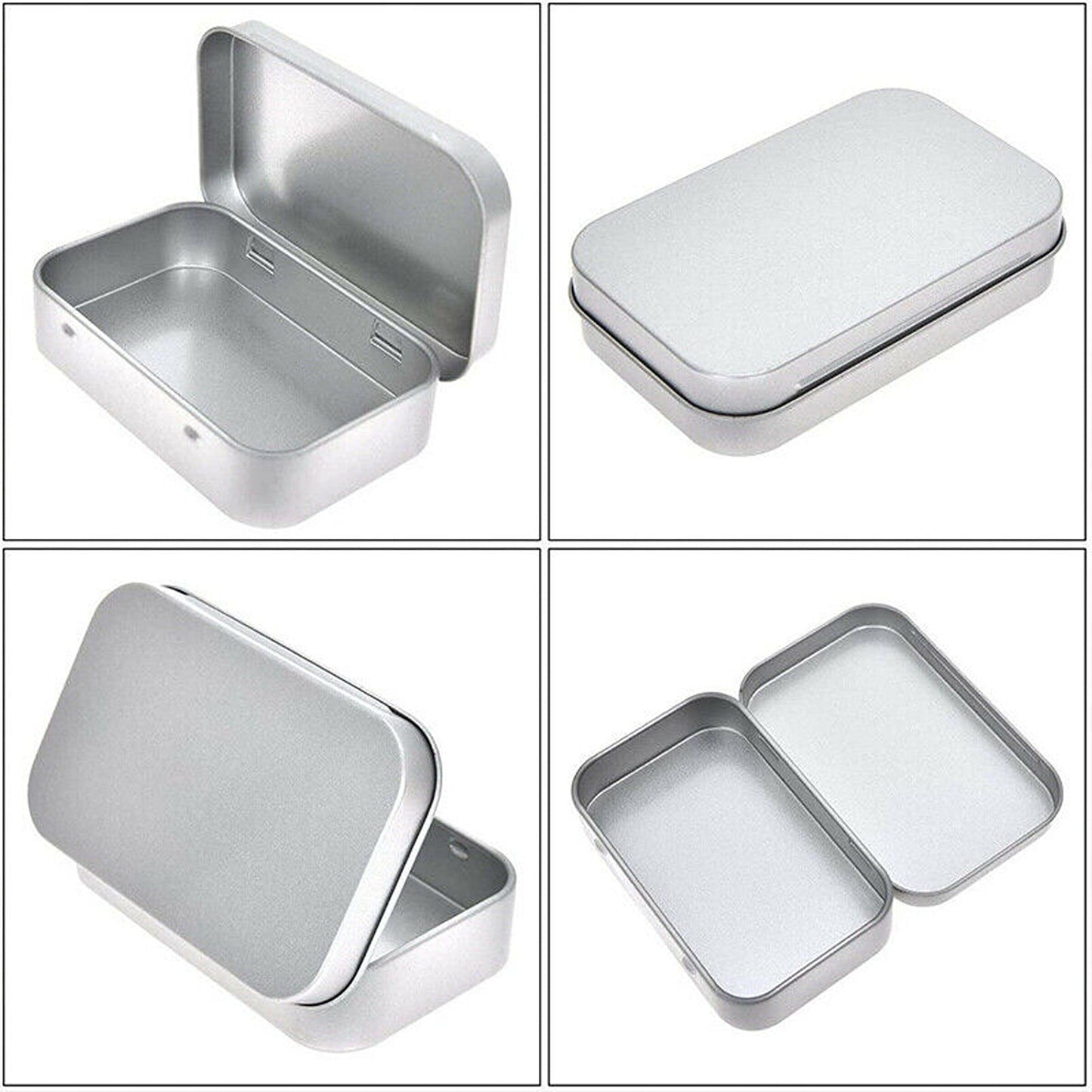 Set of 6 Metal Hinged Tin Boxes for Small Storage Solutions