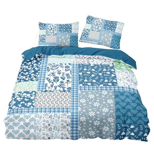 Blue Patchwork Bedding Set Soft Quilt Duvet Cover for Queen King Bed