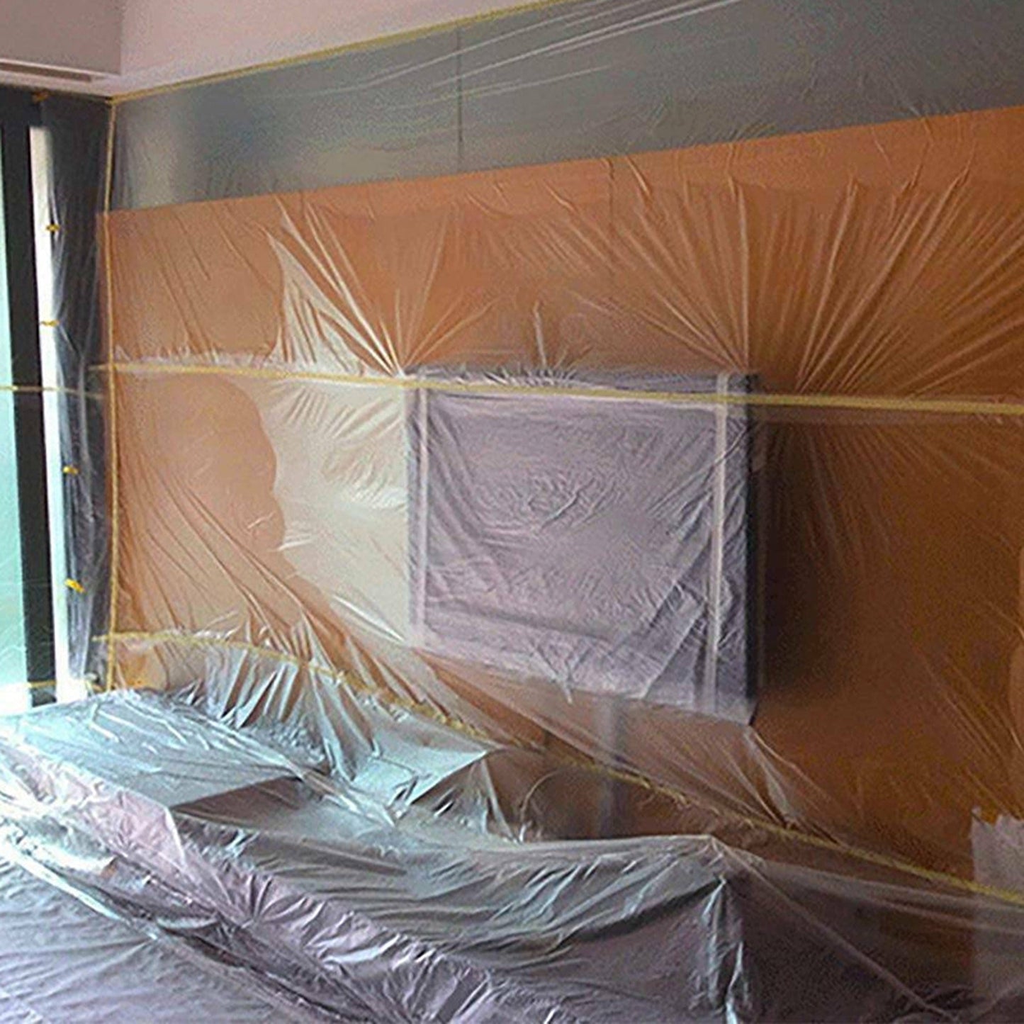 6 Rolls Pre-Taped Plastic Drop Cloth with Masking Film for Painting