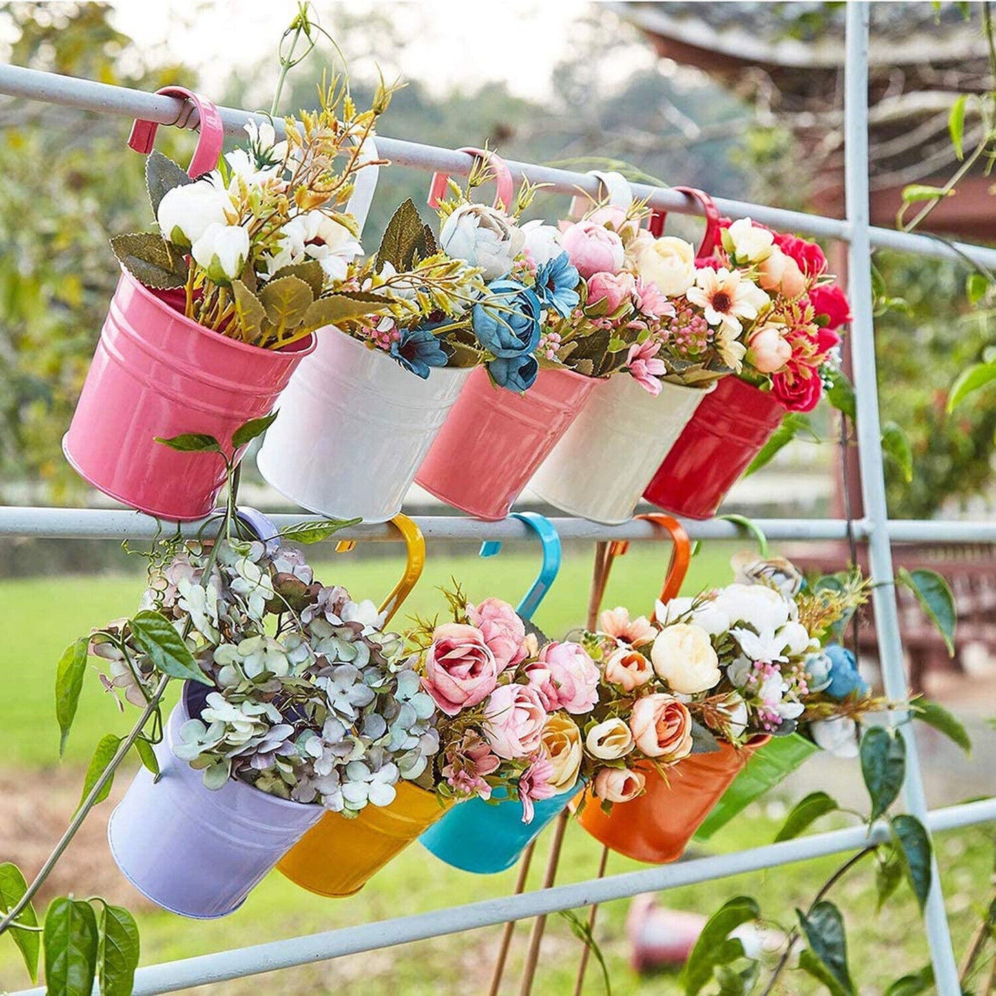 10pcs Iron Hanging Flower Pots with Detachable Hooks for Balcony Garden