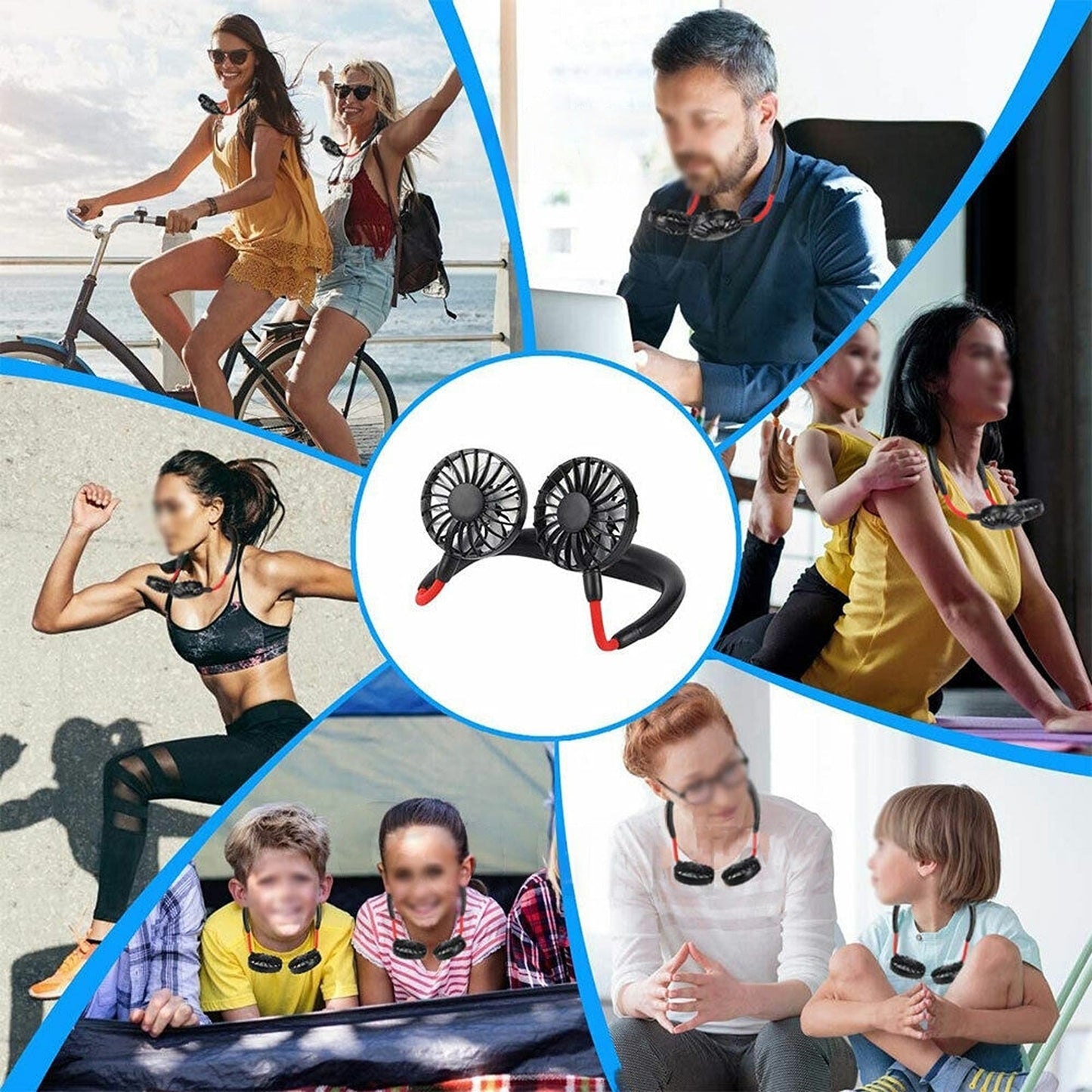Dual Cooling Neckband Fan Portable USB Rechargeable Neck Hanging Sport