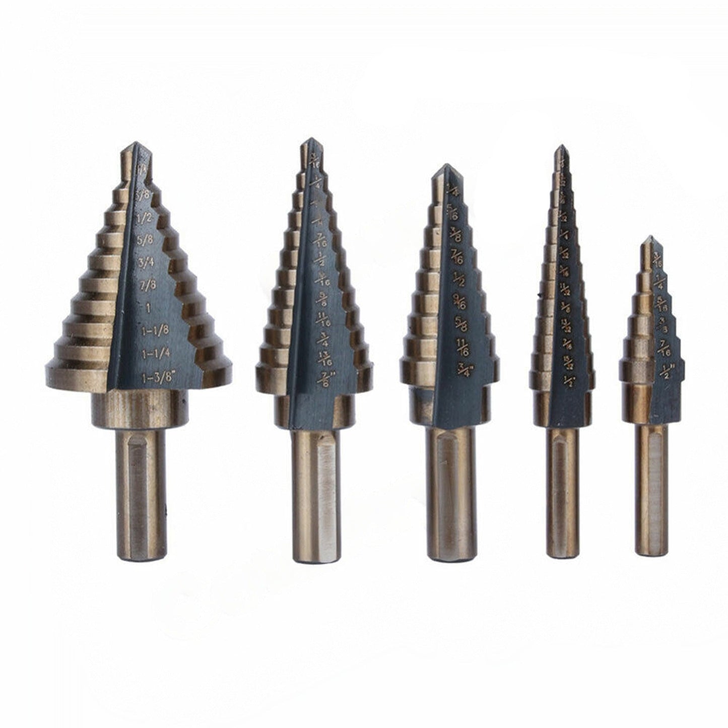 5pcs HSS Step Drill Bit Set Titanium Steel Cone Hole Cutter with Aluminum Case