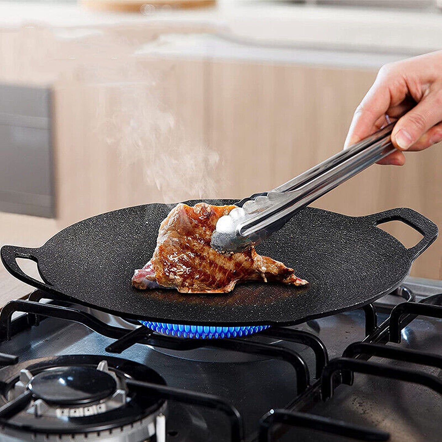 Portable Nonstick BBQ Grill Pan for Korean Style Stovetop Barbecue