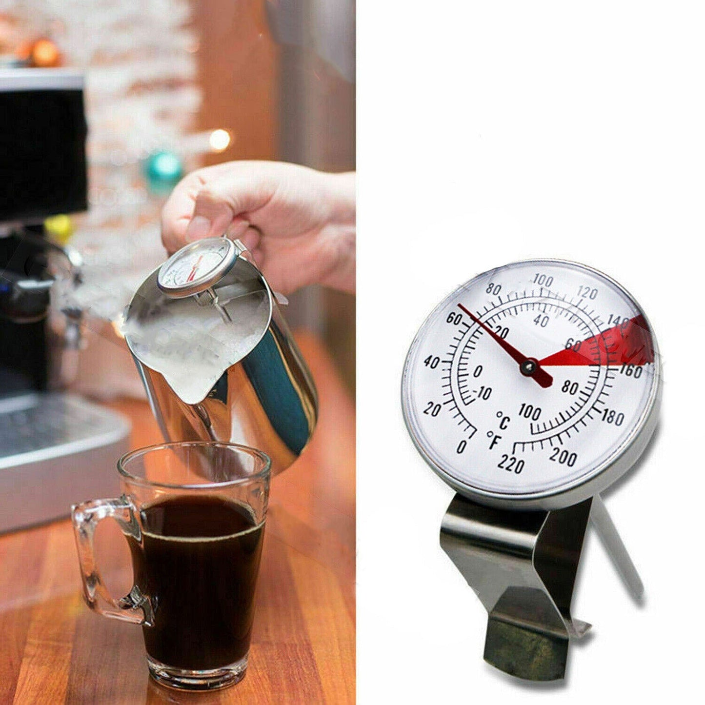 Stainless Steel Milk Coffee Thermometer with Probe and Pan Clip