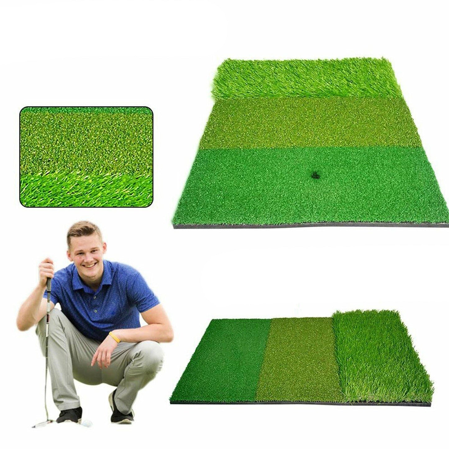 3-in-1 Golf Practice Mat for Outdoor or Indoor Training with Hitting Pad