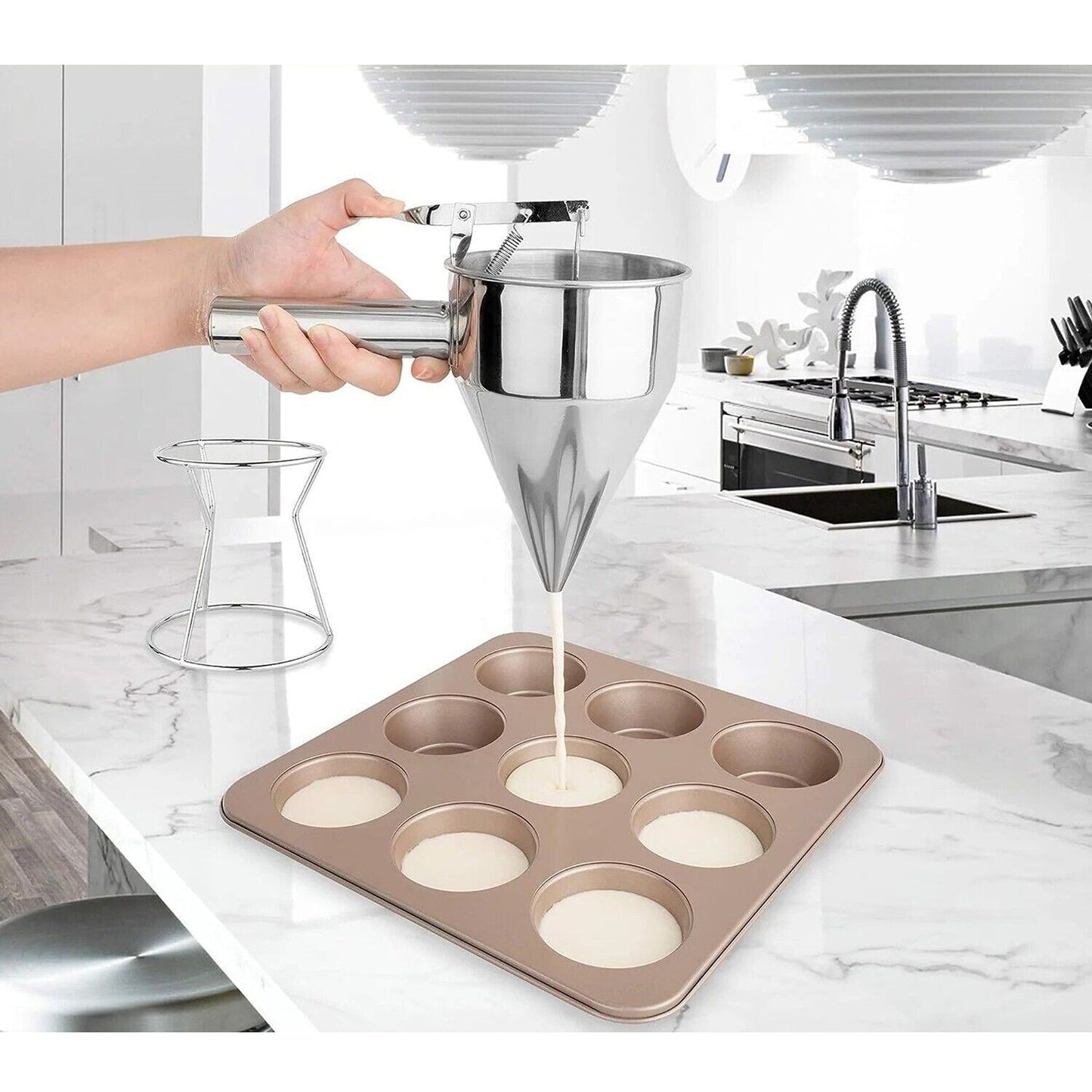 Stainless Steel Batter Funnel for Pancakes Cupcakes and Waffles