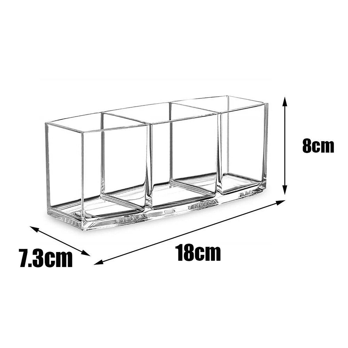 Acrylic Makeup Brush Holder with 3 Compartments for Cosmetic Storage