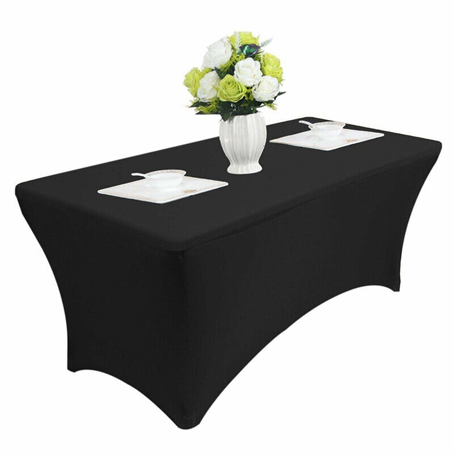 Black Stretch Spandex Tablecloth Rectangle Table Cover for Events
