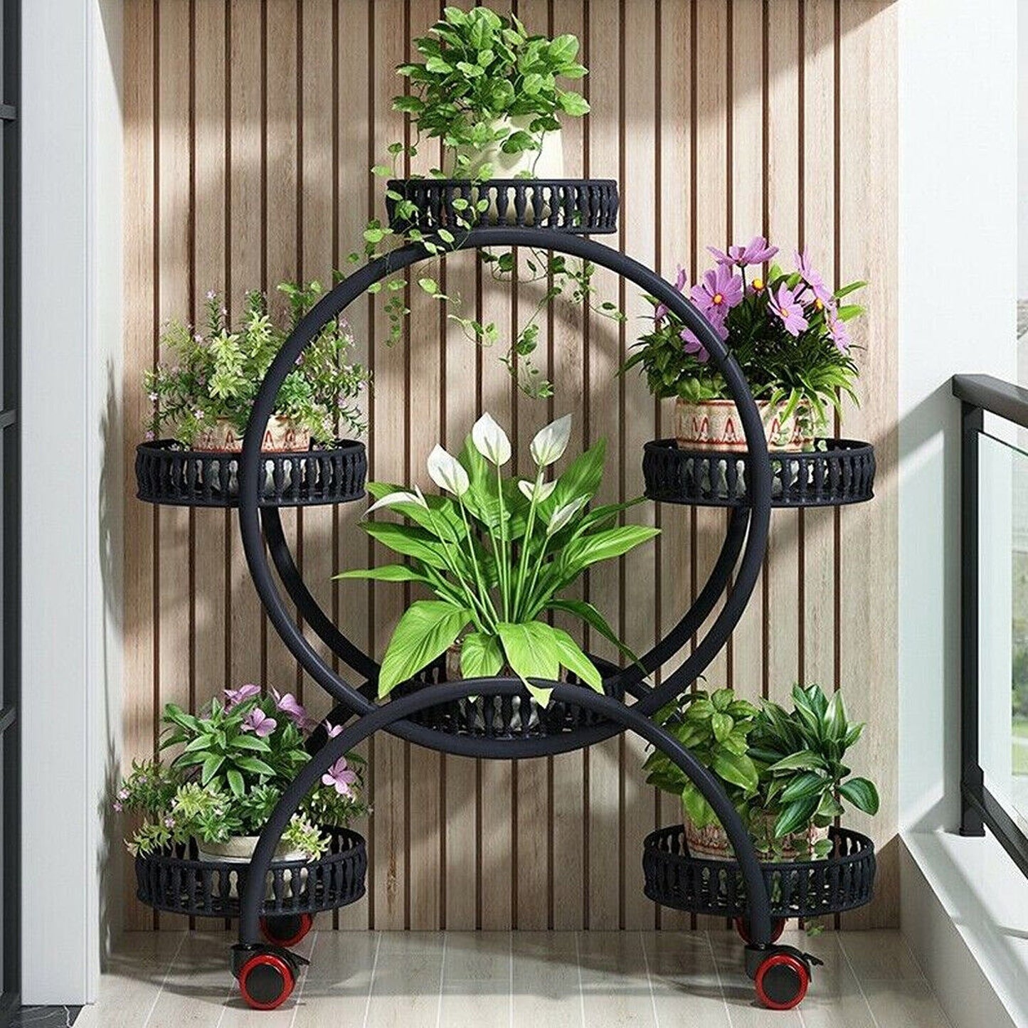 Plant Stand with 6 Pot Holders on Wheels for Easy Moving Indoors 4 Layer