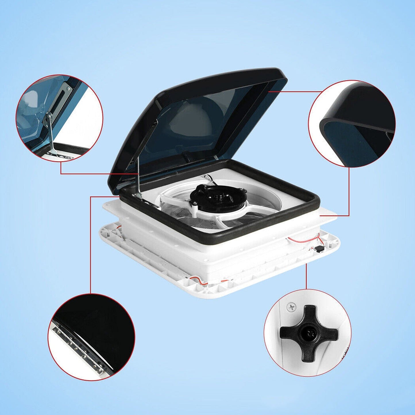 RV Caravan Roof Vent Fan with Flyscreen 12V LED Light Shower Air Hatch