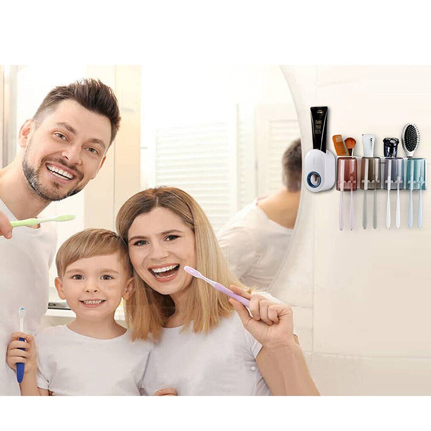 Wall-Mounted Automatic Toothpaste Dispenser and Toothbrush Holder
