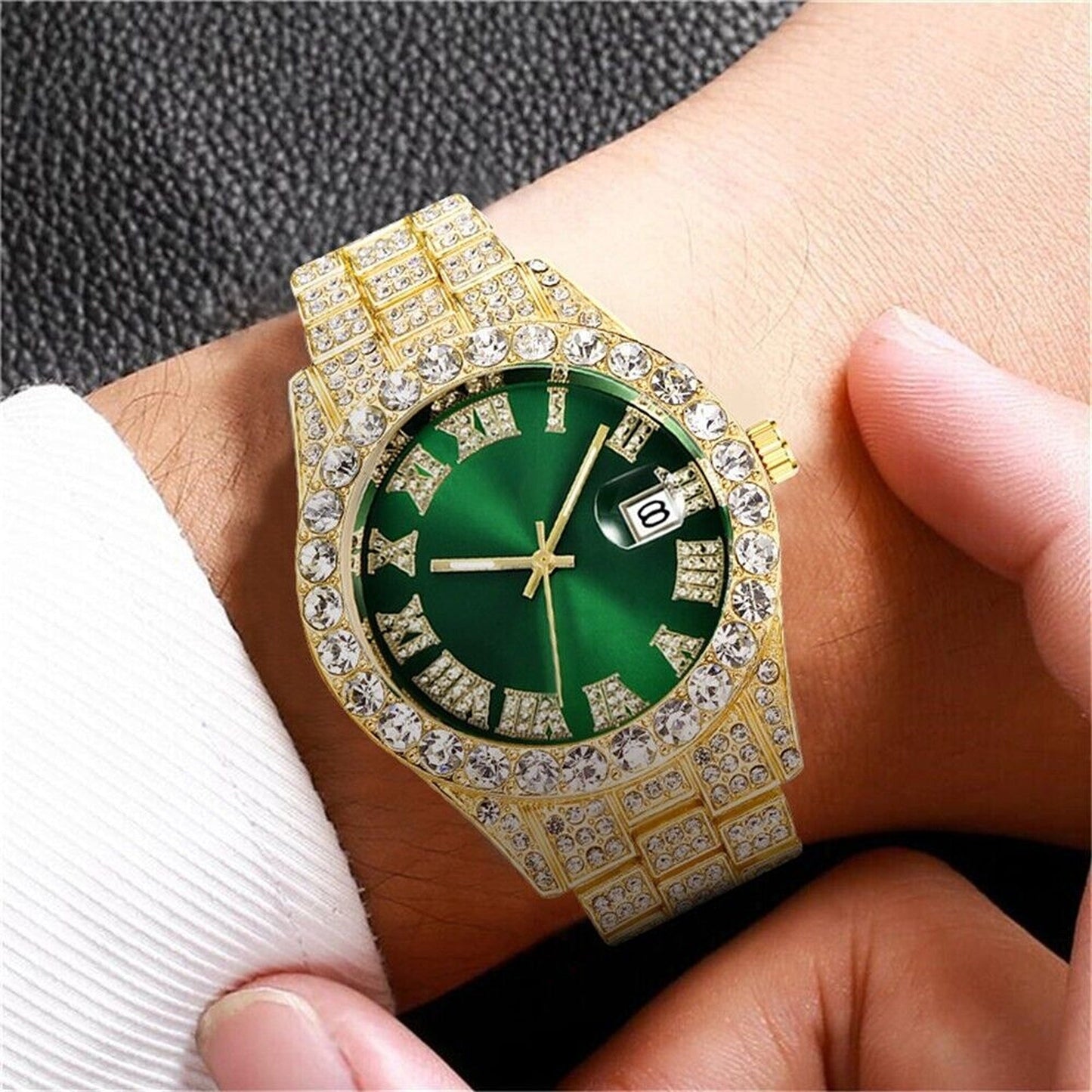 Men Luxury Hip Hop Watch Iced Bling Diamond with Stainless Steel Band
